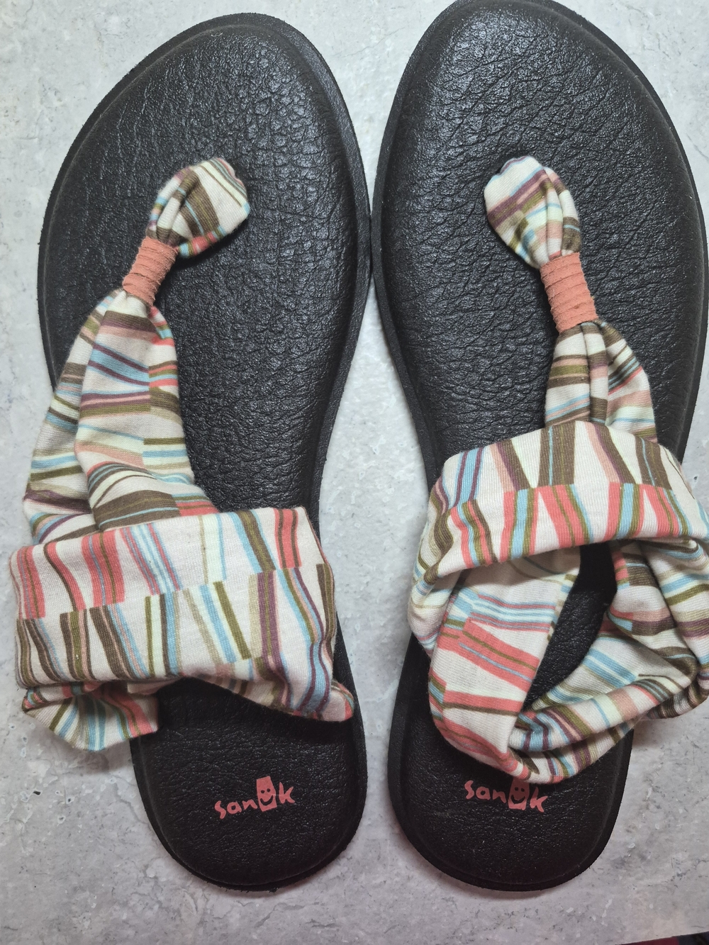 Sanuk Striped Fabric Wrap Sandals - Black Footbed, Multi Striped Straps - Picture 2 of 3